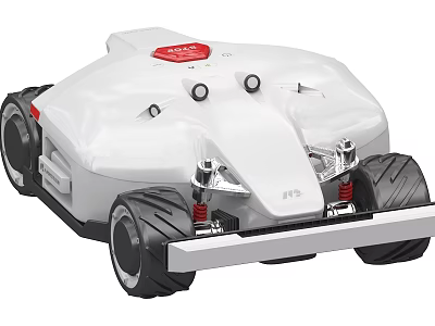 White Functional Vehicle with Black Tires Red Button and Mechanical Suspension 3d model