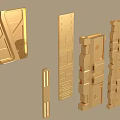 Golden Metal Components With Diverse Shapes Including Bolts And Geometric Blocks