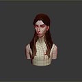 Game and Movie Character 3D Bust Model with Female Brown Long Hair High Collar Top