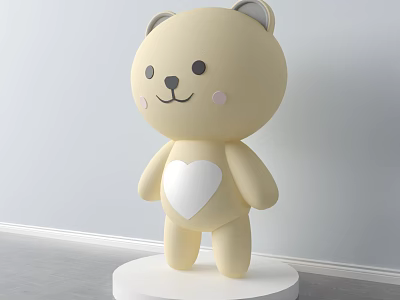 Adorable Yellow Bear Doll With White Ears Pink Cheeks And Heart On Chest 3d model