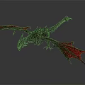 3D Rendered Red And Green Dragon With Wings On Gray Background Red Reflections