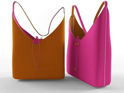 Stylish Fashion Handbags In Orange And Pink With Shoulder Straps And Drawstring Design 3d model