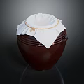 Traditional Brown Clay Jar With White Cloth Cover Tied By Rope On Dark Background