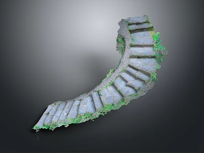 Curved Stone Steps Covered With Green Moss And Natural Texture 3d model