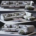 Cozy Modern Sectional Sofa With Plush Pillows Soft Throw Blanket And Round Coffee Table 3d model