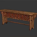 Traditional Wooden Public Bench With Intricate Carved Patterns Long Structure For Outdoor Use