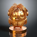 Golden Cartoon Figurine With Fluffy Hair Headphones Smiling Face And DreamWorks Base