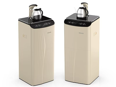 Beige Vertical Household Water Dispensers With Black Control Panels And Kettles 3d model
