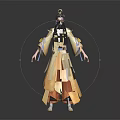 Elegant Ancient Chinese Character In Flowing Yellow Robe With Phoenix Hair Ornament 3d model