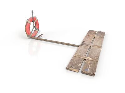 Rugged Style Wooden Life Raft Life Buoy Plank Rope Hook Water Outdoor Structure Coastal Navigation Inflatable Life Boat 3d model