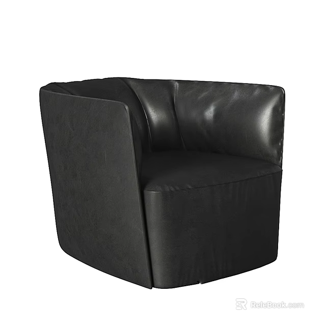 Black Leather Single Sofa with Modern Minimalist Design and Comfortable Armrest for Living Room 3d model 
