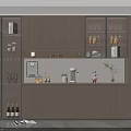 Modern Wine Cabinet With Glass Doors Wooden Storage Shelves Wine Bottles Coffee Machine And Decorations
