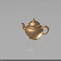 Elegant Golden Teapot With Bamboo Shaped Handle And Leaf Carvings