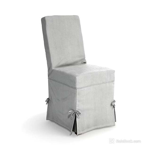 Modern Gray Single Chair With Fabric Slipcover And Tied Bow Detail 3d model 