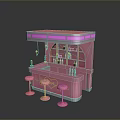 Pink Bar Scene With Pink Counter Stools Purple Lighting And LOVE Sign Decorations