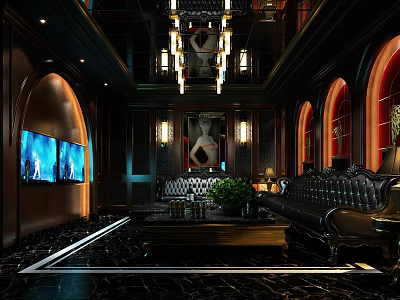 Luxury KTV Interior Design With Leather Sofa Large Screens And Ambient Lighting 3d model