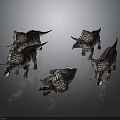 Realistic 3D Triceratops Character Models With Gray Background And Smoke Effects