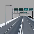 Elevated Highway Bridge Structure With Overhead Traffic Sign Gantry Concrete Piers And Street Lamps