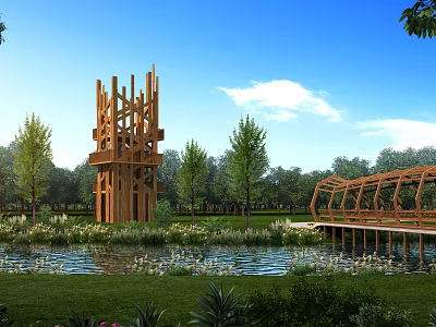 Modern Observation Deck Wetland Observation Deck Suspension Bridge 3d model