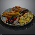 Delicious Breakfast Plate With Scrambled Eggs Sausage French Toast And Mixed Berries