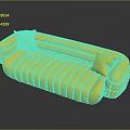 Modern Yellow Sofa With Striped Design And Two Cushions On Reflective Floor