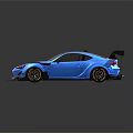 Blue Sports Car With Black Rear Wing Gold Wheels And Sporty Body Kit