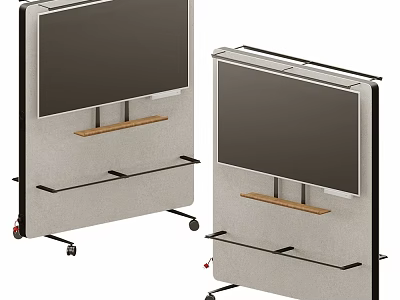 Modern Mobile Display Stand With Screen Wooden Shelf And Rolling Casters 3d model