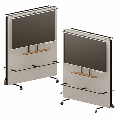 Modern Mobile Display Stand With Screen Wooden Shelf And Rolling Casters 3d model