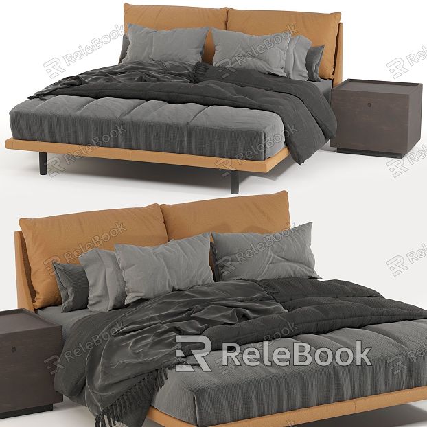 Modern Brown Leather Double Bed model