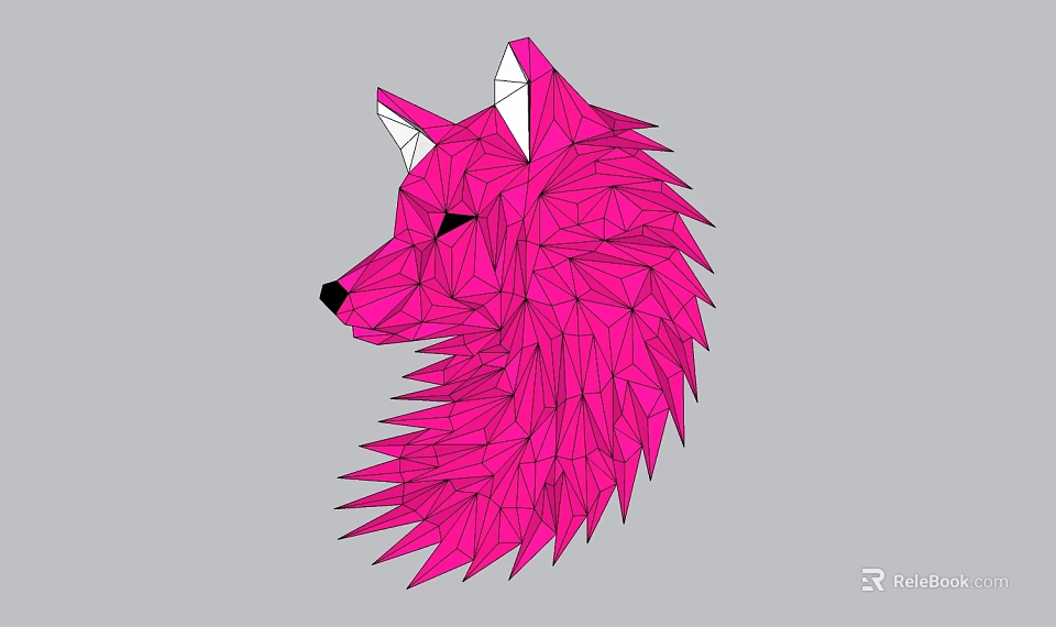 Pink Low Poly Wolf Head Wall Decor With Geometric Design And Gray Background 3d model 