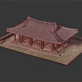 Traditional East Asian Architecture With Tiled Roof Red Pillars And Square Platform