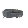 Modern Light Brown Navy Blue Upholstered Two Seater Sofa with Decorative Cushions Round Balls