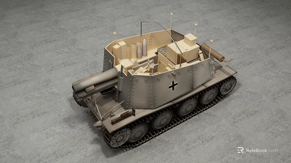Detailed WWII German Tank With Gray Body Black Cross Symbol Cannon Barrel Tracks And Seats 3d model 