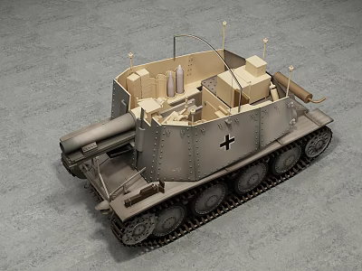 Detailed WWII German Tank With Gray Body Black Cross Symbol Cannon Barrel Tracks And Seats 3d model