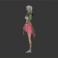 Female Character With Gray Twin Tails Wearing Pink Petal Skirt Green Sleeves And Flower Decorations