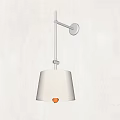 Modern Minimalist Wall Light With Metal Arm And Beige Fabric Shade On Light Wall