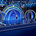 Grand Stage Design With Blue Lighting And Circular Structures 3d model