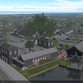 Traditional Ancient Architecture Featuring Gray Tiled Roofs Courtyards Pond Pavilion And Pink Flowers