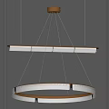 Modern Minimalist Chandelier With Linear And Circular Illuminated Elements Hanging On Thin Wires