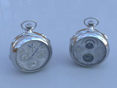 Two Vintage Silver Pocket Watches With Intricate Dials And Classic Design 3d model