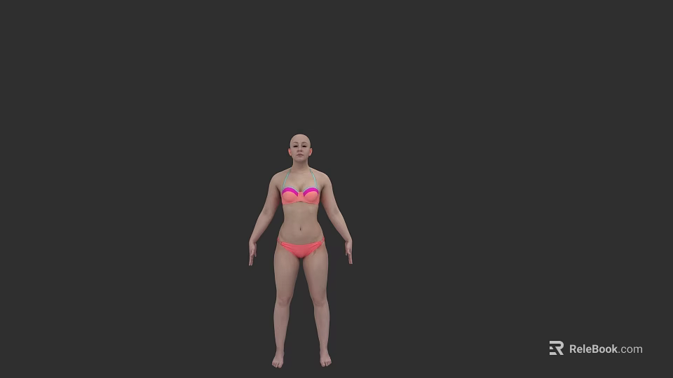Full Body View Of Woman Wearing Pink Bikini Against Black Background 3d model 