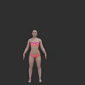 Full Body View Of Woman Wearing Pink Bikini Against Black Background