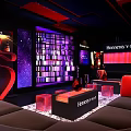 Stylish Hennessey Bar Interior With Purple Pink Lighting Sofa Seats And Bar Counter