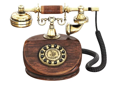Vintage Office Appliance Classic Dial Telephone With Wooden Base And Metal Components 3d model