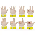 Man Displaying Multiple Gesture Hand Models with Yellow Wristbands and Various Signs 3d model