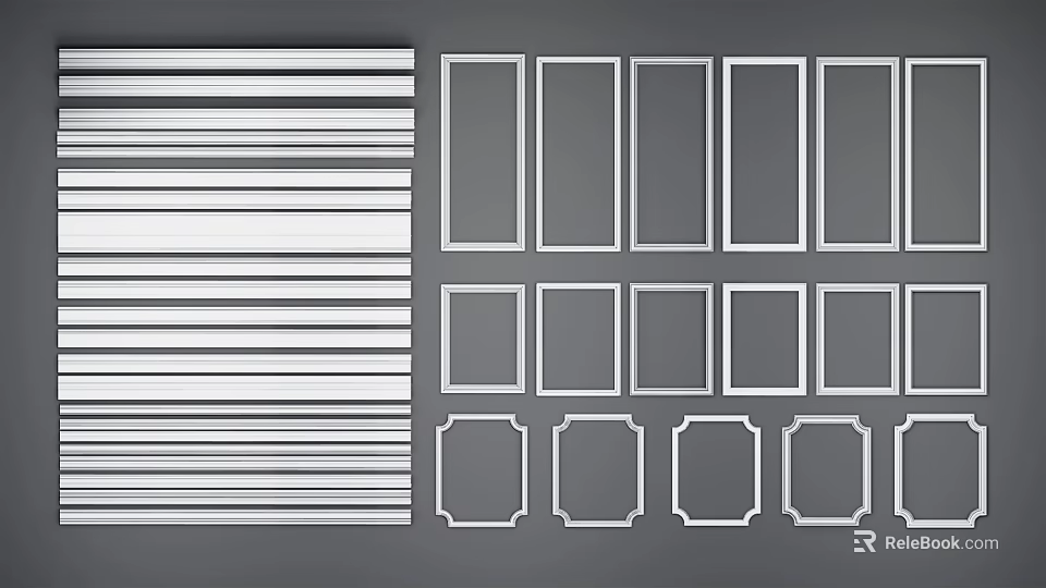 Decorative Striped Lines And Various Shaped Frames For Design Elements 3d model 