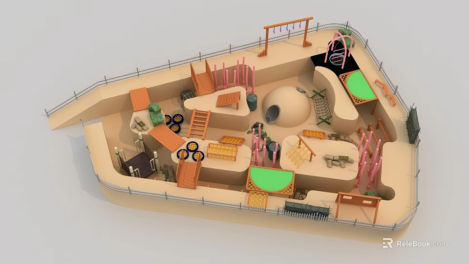 Interactive Playground Equipment Featuring Climbing Frames Slides Net Ropes Dome And Platforms 3d model 