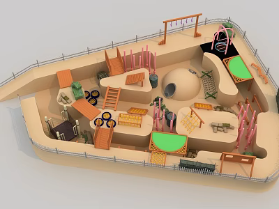 Interactive Playground Equipment Featuring Climbing Frames Slides Net Ropes Dome And Platforms 3d model
