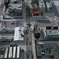 Aerial View of Urban Area With Collapsed Building Structures and Debris