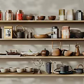 Tea Sets Collection Featuring Teapots Teacups Bowls And Jars On Wooden Shelves